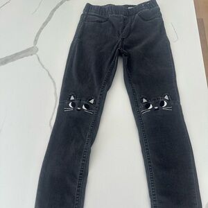 Black Cat Embroidered kids denim leggings
